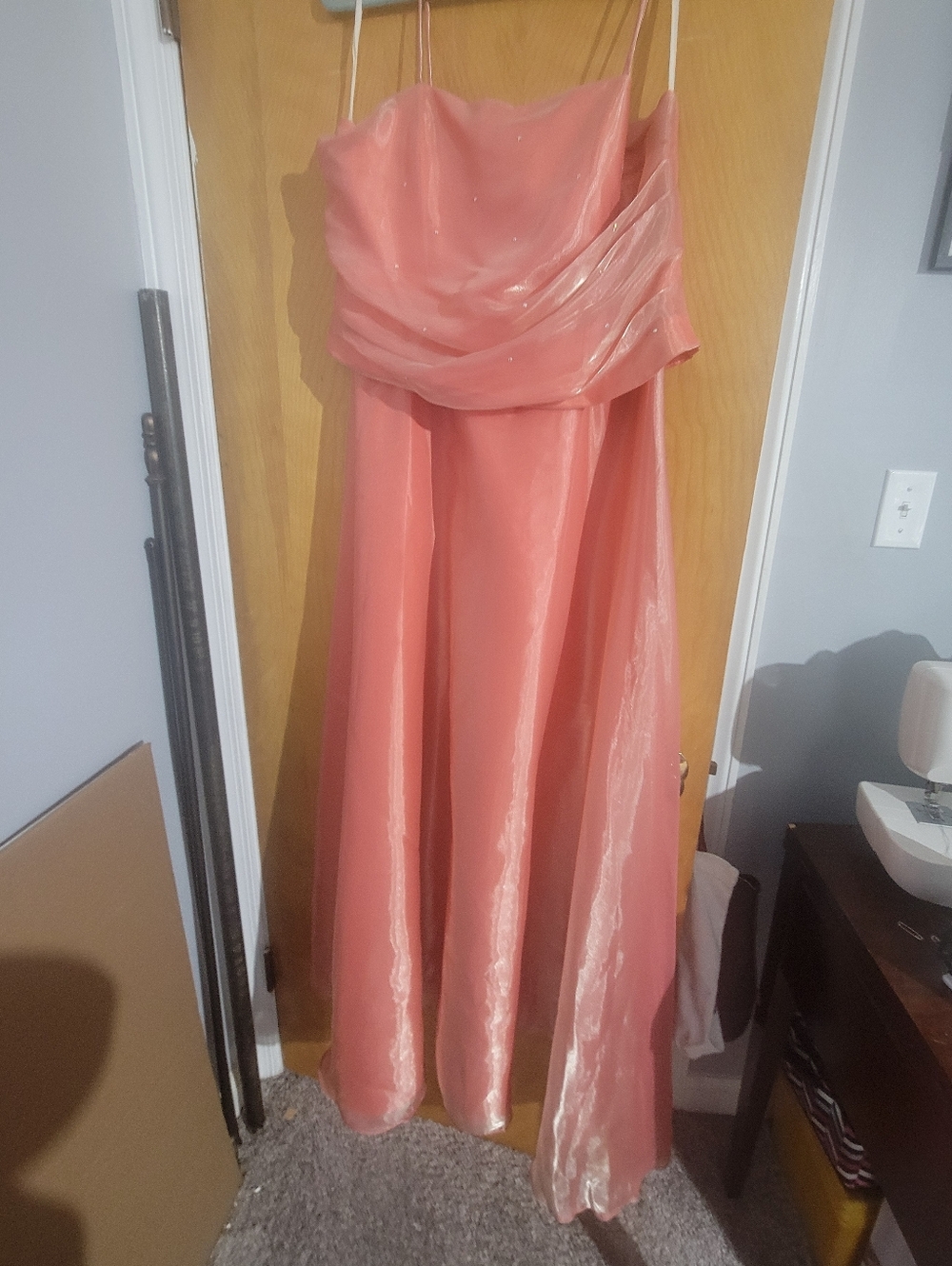 Strapless Shimmery Coral Pink Formal Gown